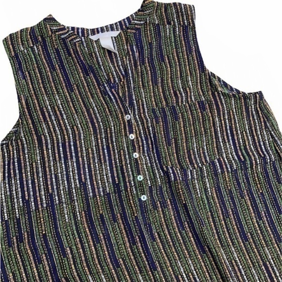 H&M Lightweight Flowy Striped Green Yellow Blue Button Front Tank Top​ - Picture 1 of 7